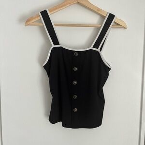 A New Day Black Tank Crop Top Button Ribbed Womens size small
